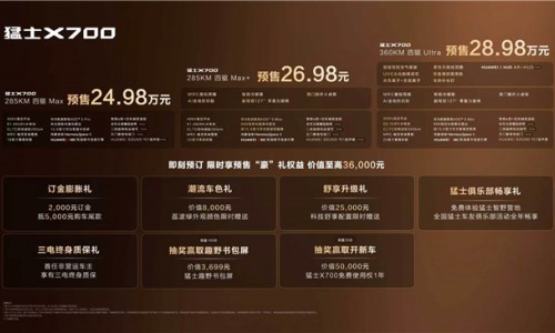 华为乾崑与猛士深度合作2.0首车猛士X700开启预售，兼顾山野城市需求